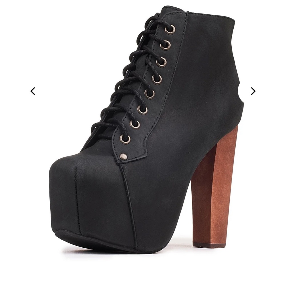 Jeffrey Campbell Black Distressed Leather Lita Platform Boots 7